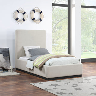 Alfie Linen Textured Fabric Upholstered Bed, Beige, Twin