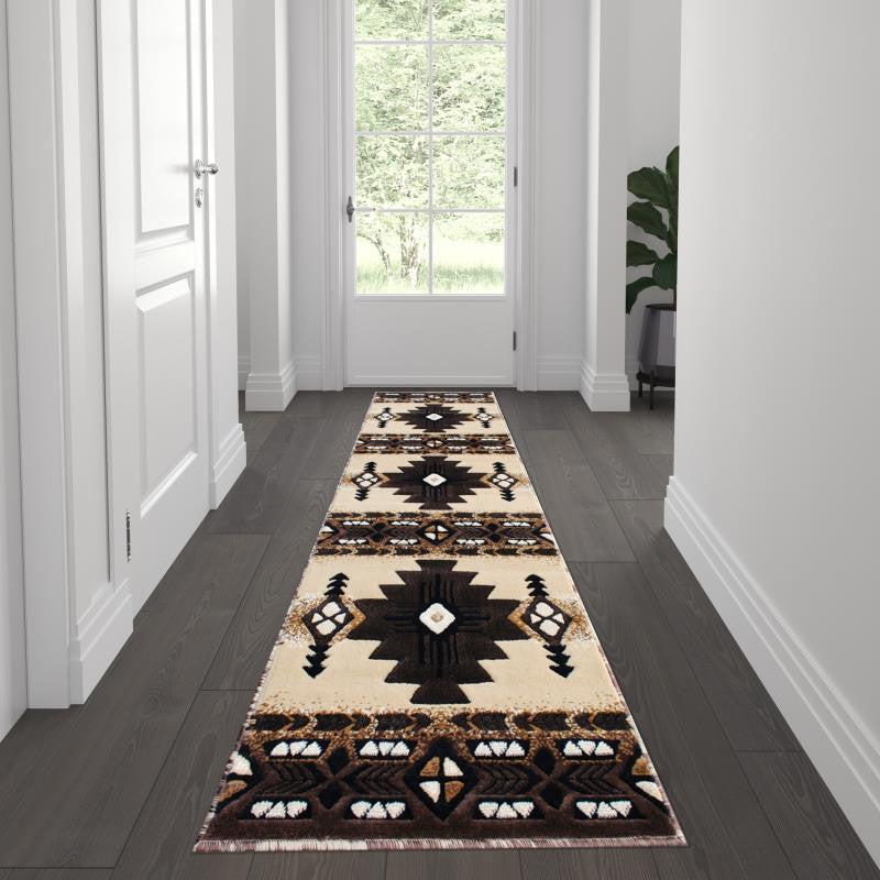 Mohave Collection Traditional Southwestern Style Area Rug, Brown, 2' X 7'
