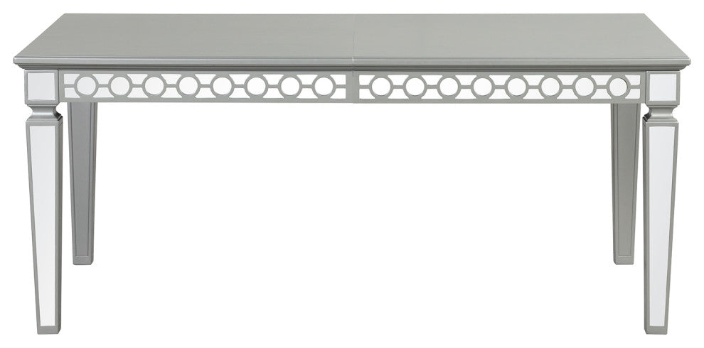 Geneva Silver Champagne Wood Top 90" 4 Legs Dining Table Seats 8
