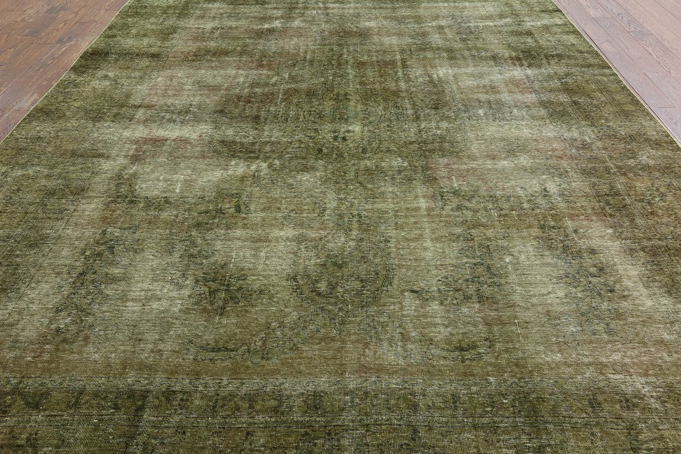 Traditional 10'x13' Oriental Green Overdyed Hand Knotted Wool Area Rug H8919