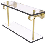 Pacific Grove 16" Two Tiered Glass Shelf with Dotted Accents, Unlacquered Brass