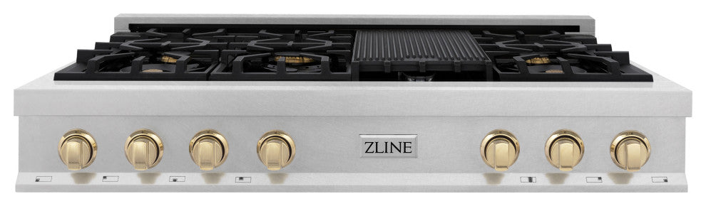 ZLINE 48" Rangetop, DuraSnow Stainless Steel With Gold Accents, RTSZ-48-G