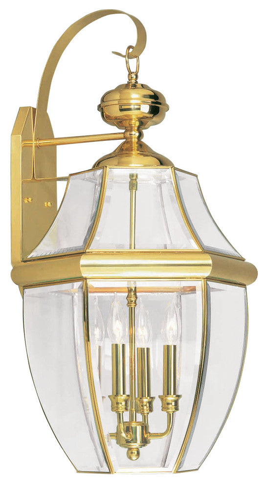 Monterey Outdoor Wall Lantern, Polished Brass