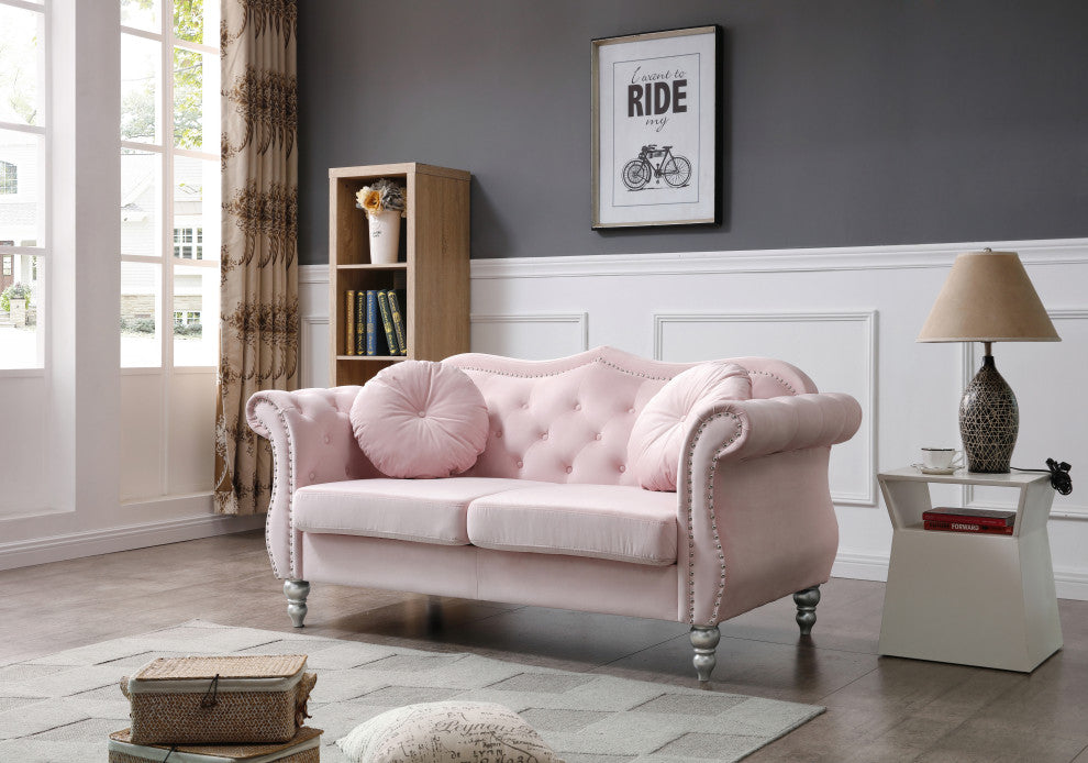 Hollywood Velvet Tufted Loveseat, Pink