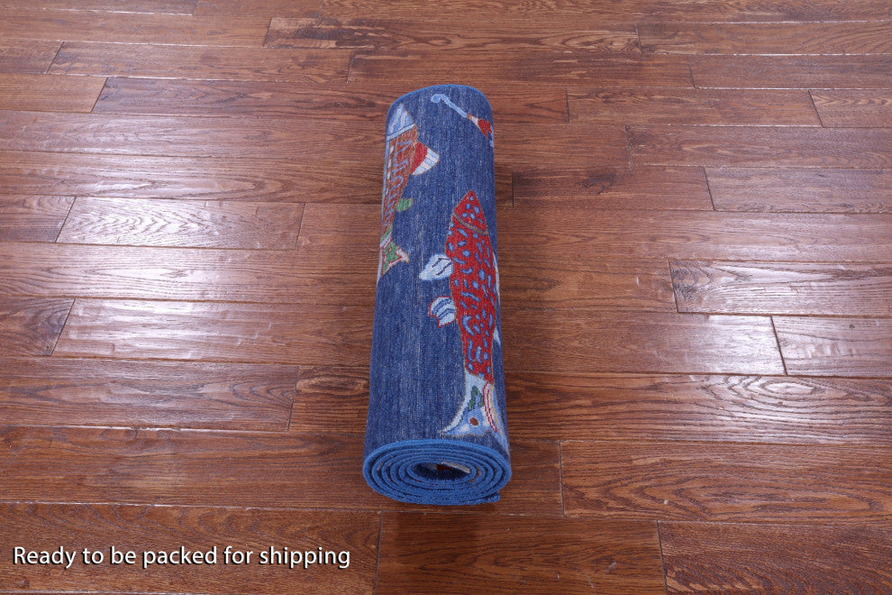 2' 7" X 8' 0" Runner Gabbeh Fish Design Handmade Wool Rug - Q15517