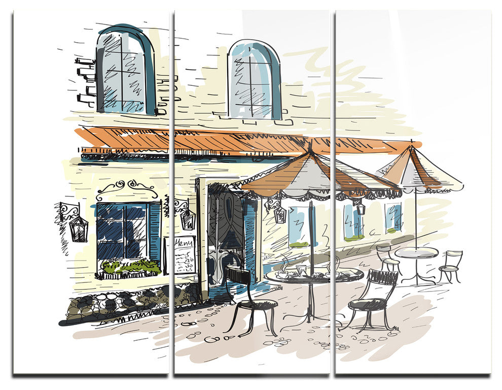 "Street Caf?" Watercolor Metal Wall Art, 3 Panels, 36"x28"