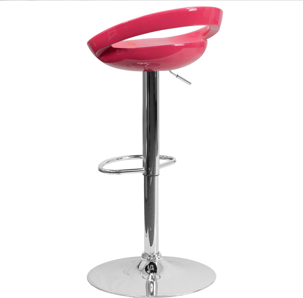 Contemporary Pink Plastic Adjustable Barstool With Chrome Base