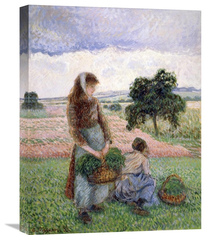 "Peasants Carrying a Basket" Canvas Giclee by Camille Pissarro, 17"x22"