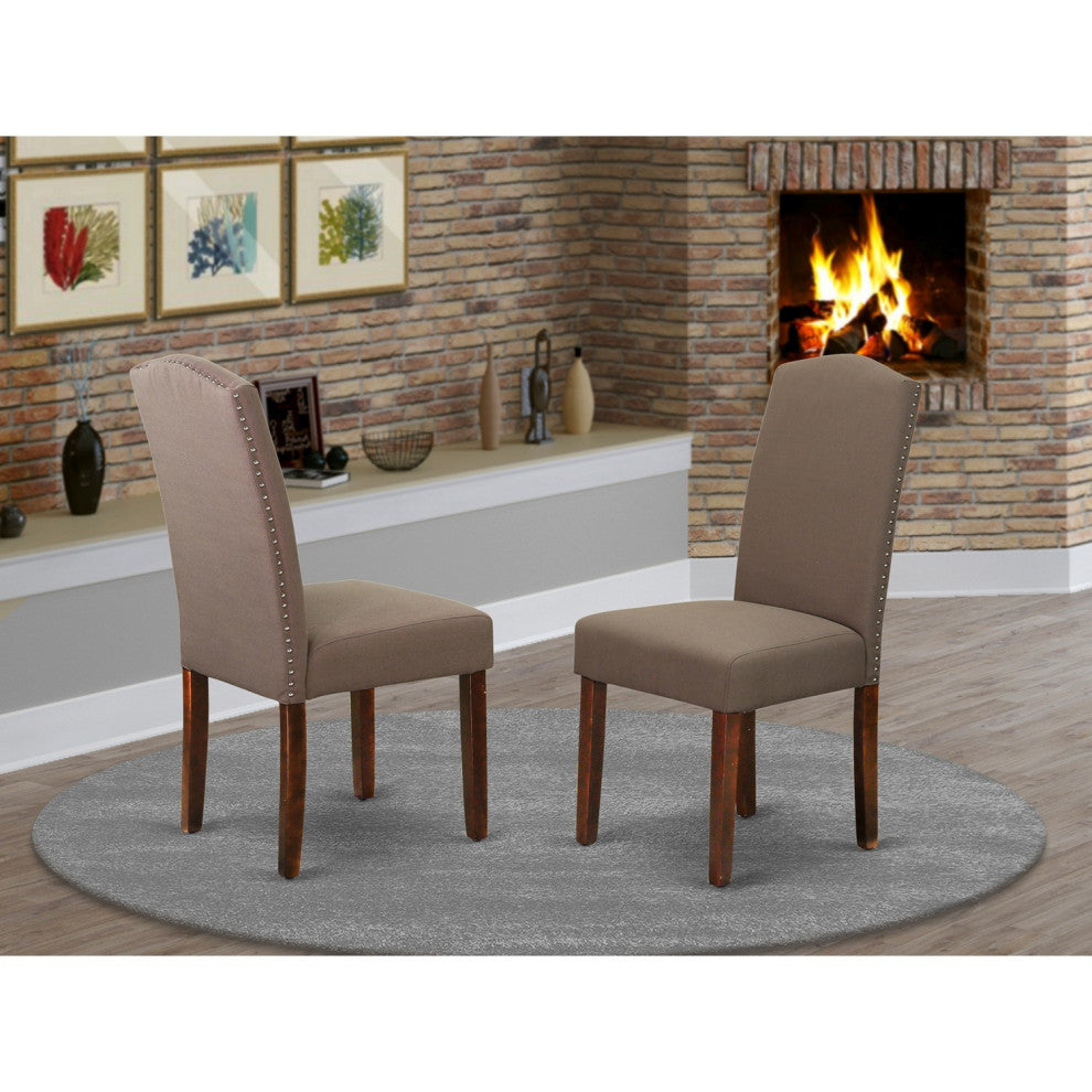 Encinal Parson Chair With Mahoganyleg And Linen Fabric-Coffee Color Set of 2