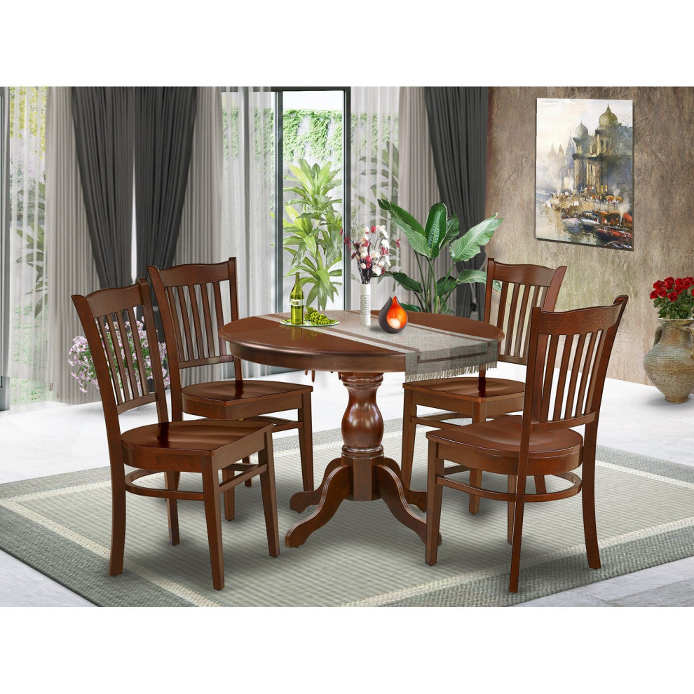 5 Pc Kitchen Set, Mahogany Kitchen Table, 4 Mahogany Wooden Dining Chairs