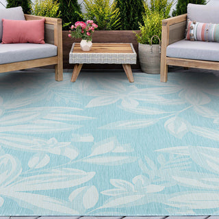 Edda Transitional Floral Indoor Rug, Aqua/Cream, 4'x5'3"