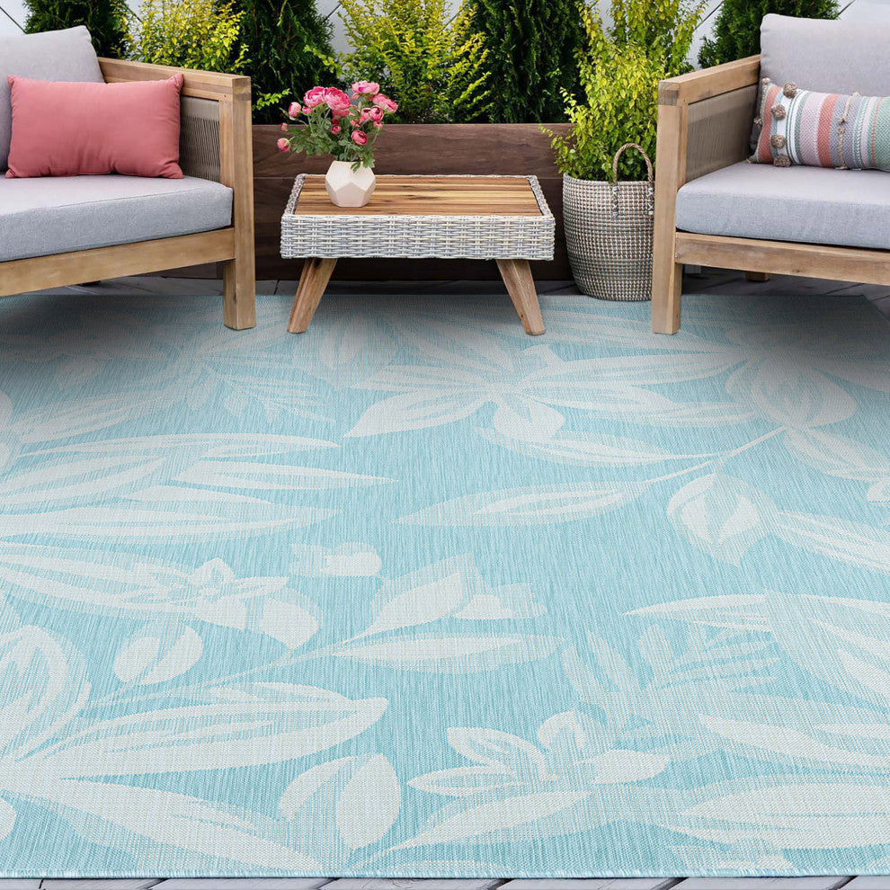 Edda Transitional Floral Indoor Rug, Aqua/Cream, 4'x5'3"
