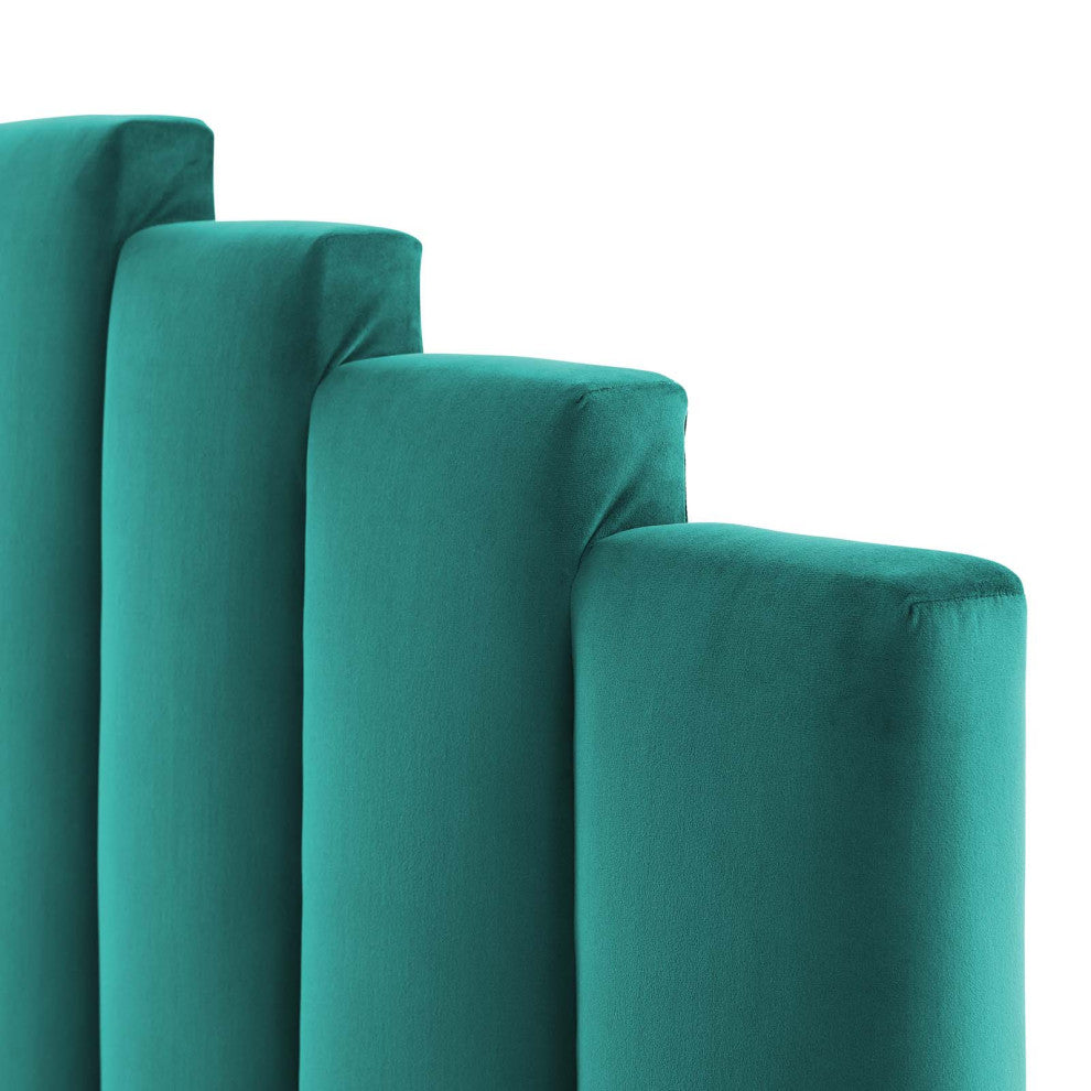 Headboard, King Size, Velvet, Teal Blue, Modern Contemporary, Bedroom Master