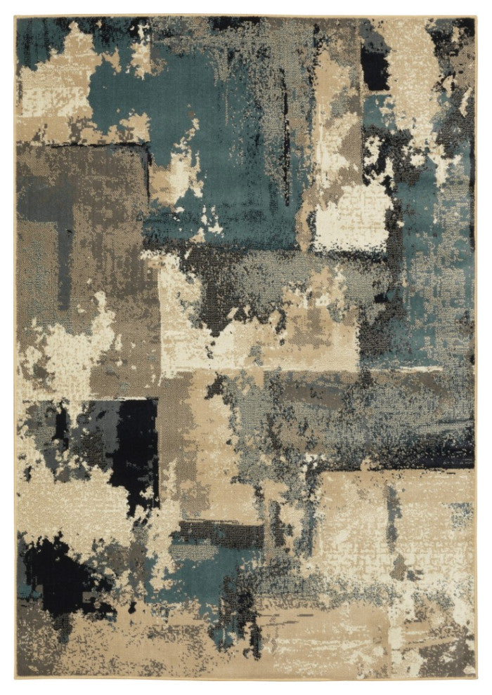 8" x 10" Beige and Blue Block Indoor Area Rug
