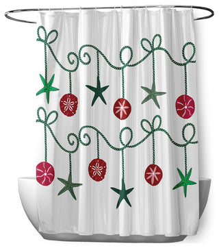 70"Wx73"L Sea Ornaments Shower Curtain, Forest Green