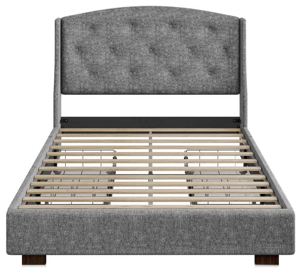 Queen Bed Frame with Headboard 4 Storage Drawers - Gray