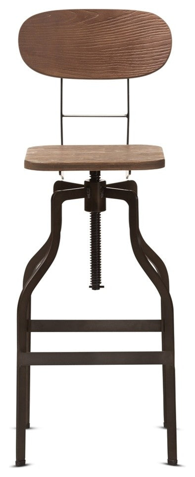 Vintage Industrial Style Wood Rustic Finished Steel Adjustable Swivel Bar Stool