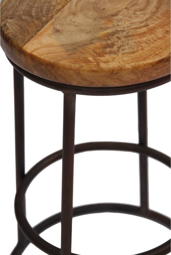 24" Mango Wood Counter Height Barstool With Iron Base Brown And Black