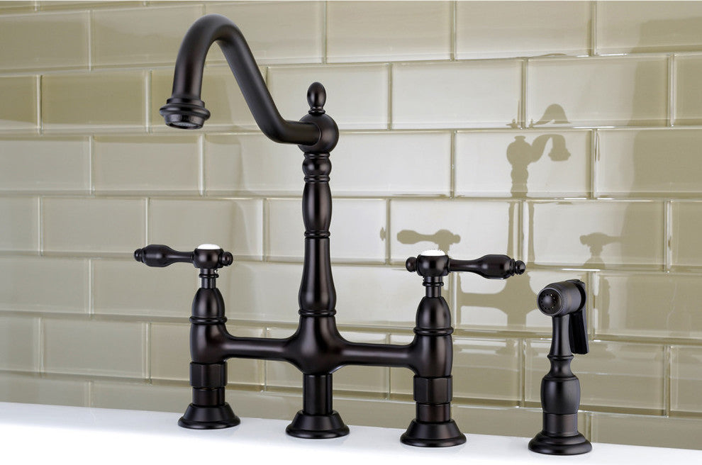 Kingston Brass Bridge Kitchen Faucet With Brass Sprayer, Oil Rubbed Bronze