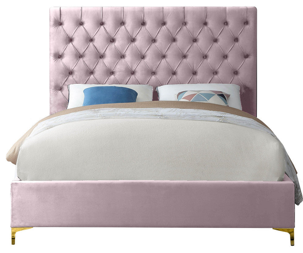 Cruz Velvet Upholstered Bed, Pink, Full