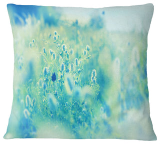 Light Blue Mountain Plain Flowers Floral Throw Pillow, 18"x18"
