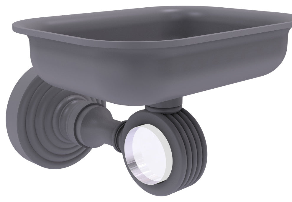 Pacific Grove Wall-Mount Soap Dish Holder with Groovy Accents, Matte Gray