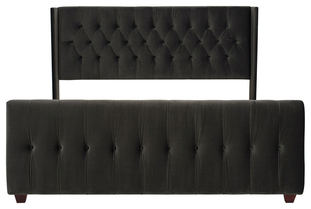 David Tufted Wingback Upholstered Bed, Dark Charcoal Gray Velvet, King