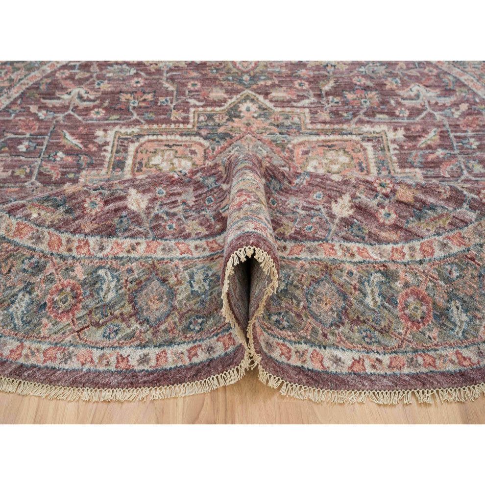 Light Burgundy Soft Wool Heriz Revival Hand Knotted Oriental Rug, 8'x8'