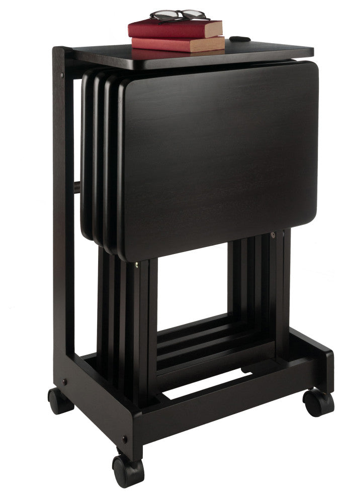 Brienda 5-Pc Snack Table Set with Flip Top Mobile Stand, Coffee