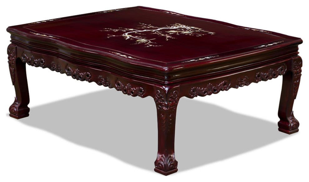 Dark Cherry Chinese Mother of Pearl Inlay Rosewood Royal Palace Coffee Table
