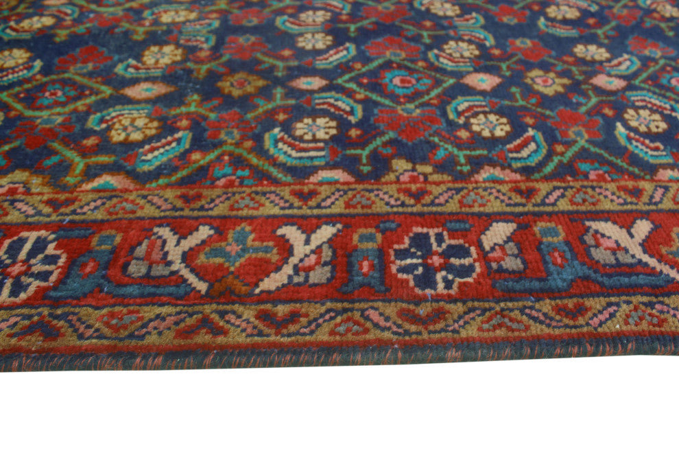 Fine Vintage Distressed Athelsta Blue/Red Runner, 3'7x10'6