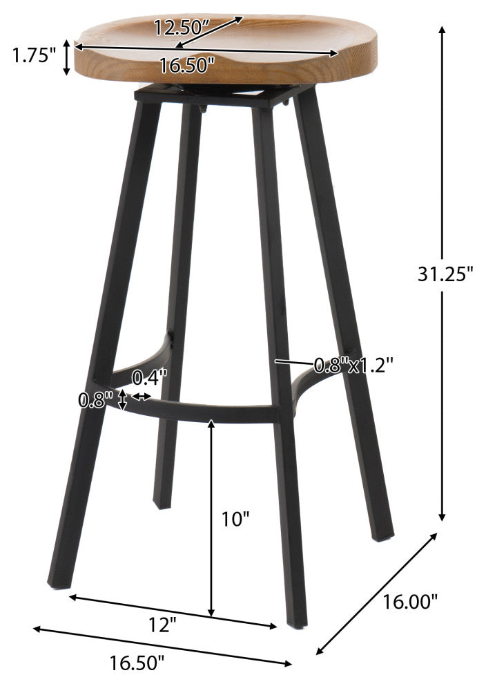 GDF Studio Shea Rustic Wood and Iron Swivel Bar Stool, Set of 2