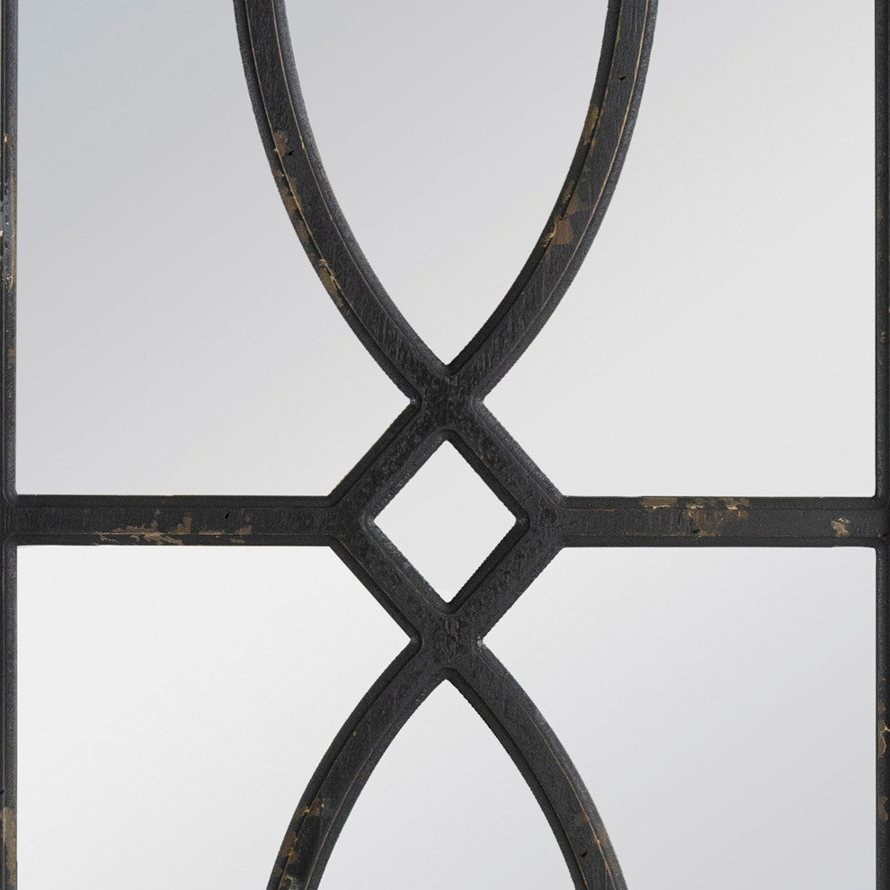 Benzara BM285574 24" Fir Wood Wall Mirror 2-Piece Set, Geometric Overlaid. Black