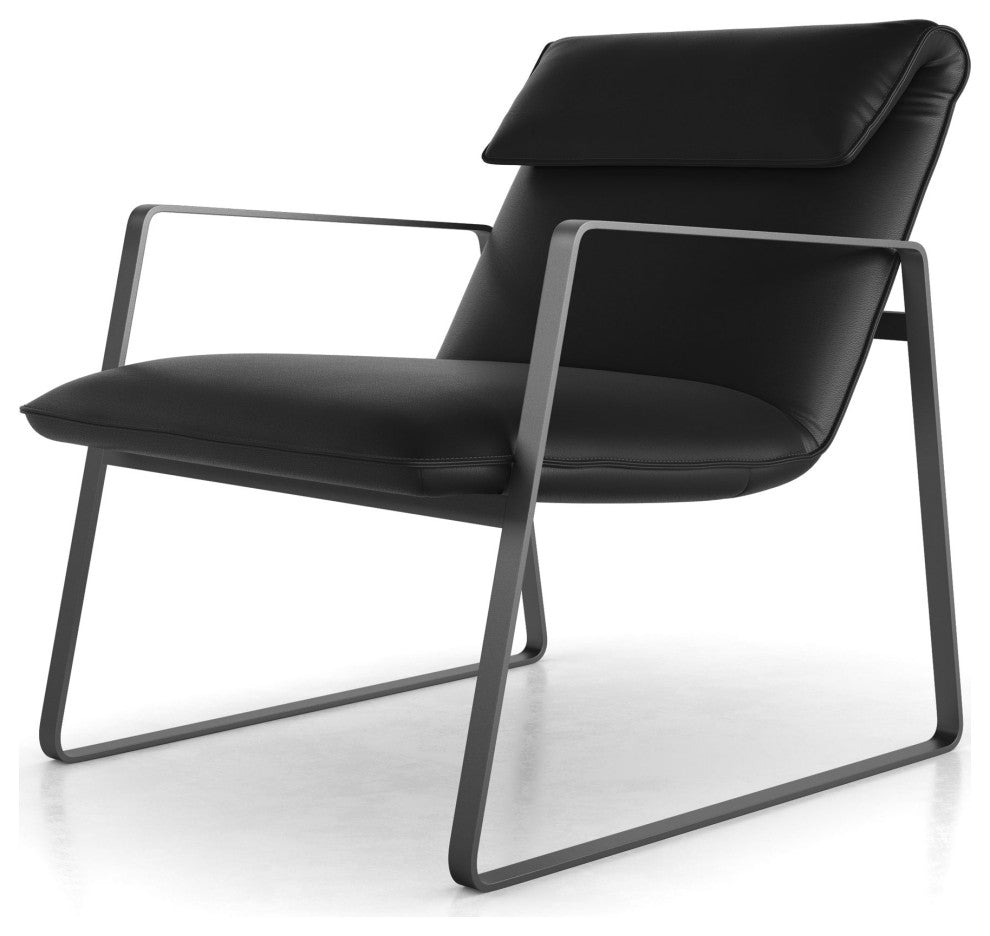 Evans Accent Chair, Leather, Jet Black Leather