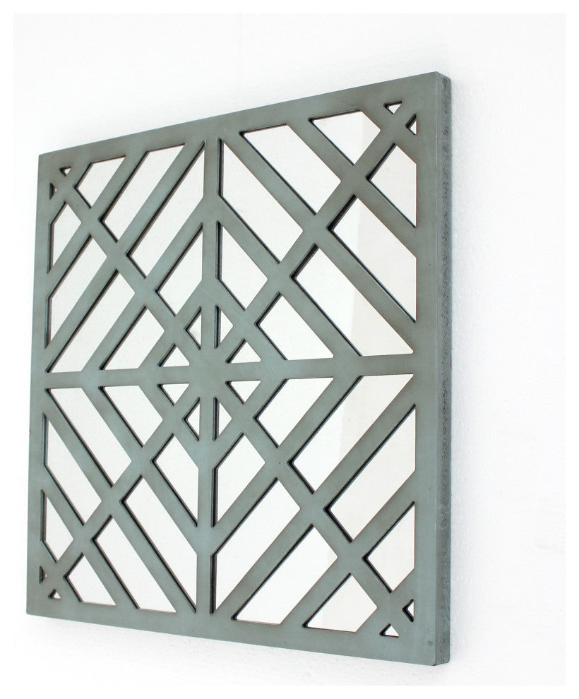 Contemporary Mirrored Square Blue Wooden Wall Decor