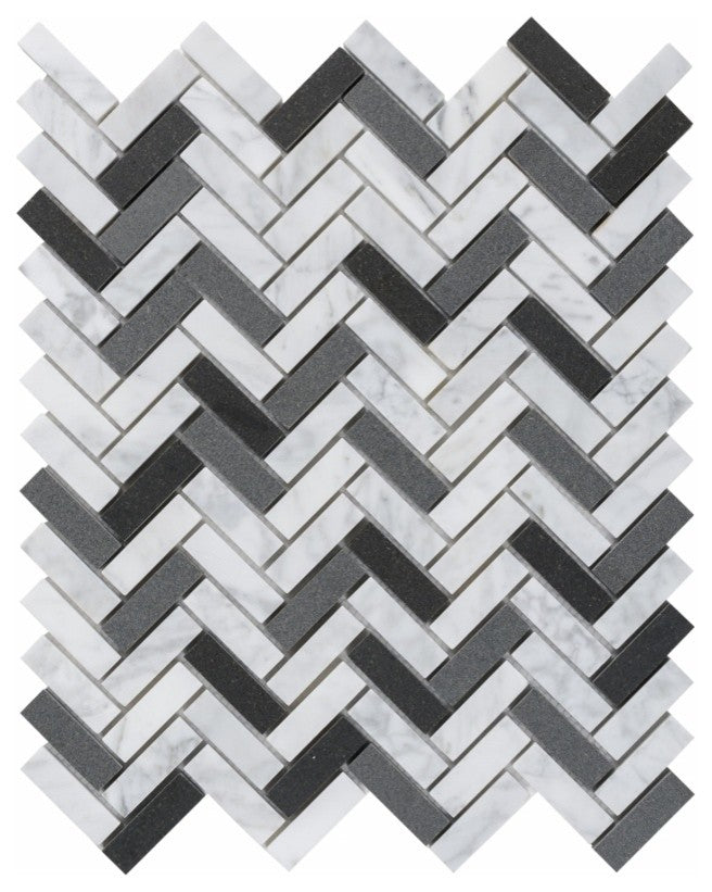 12"x12" Herringbone Imagination Mosaic, Set Of 4, Black n White