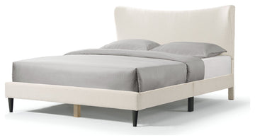 Miles White Boucle Upholstered Wood Frame Platform Bed, Queen, Wingback