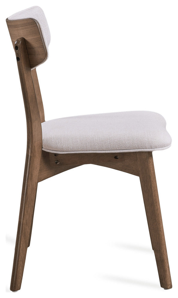 GDF Studio Caleb Mid-Century Walnut Finished Frame Dining Chairs, Set of 2, Light Beige