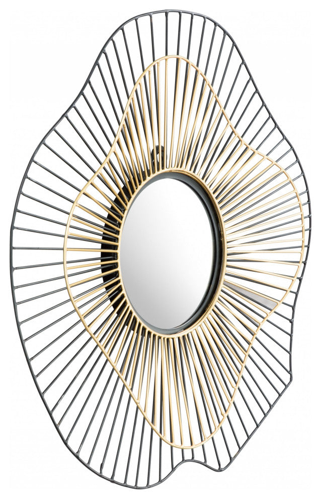 Black and Gold Contemporary Round Mirror