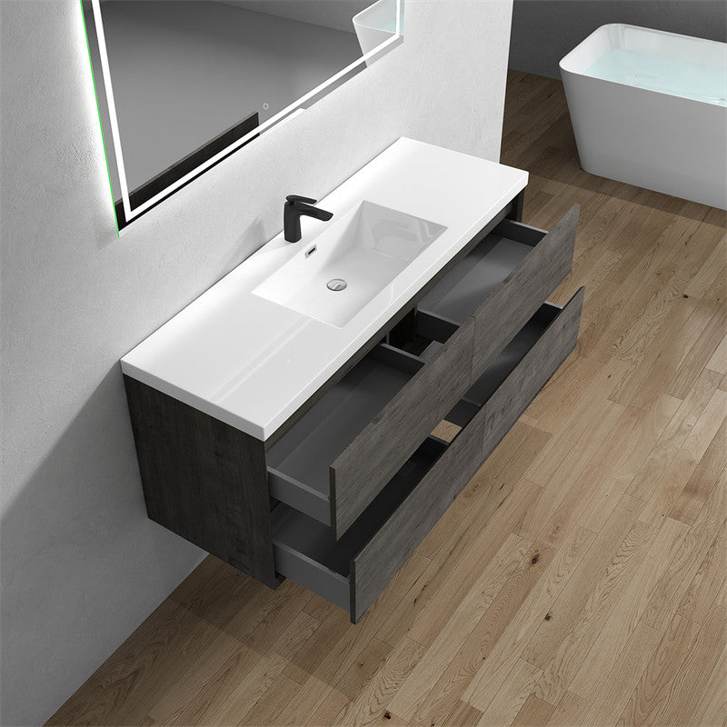 Ashley 60'' Floating Vanity, Acrylic Top, Single Sink, Smoke Oak