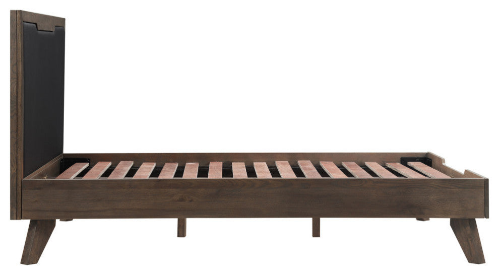Astoria Platform Bed Frame in Oak with Black Faux Leather