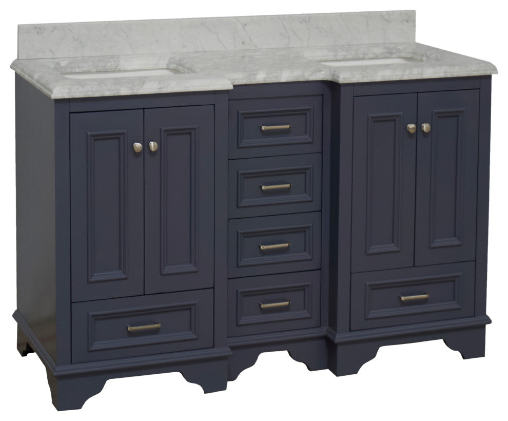 Nantucket 60" Bath Vanity, Marine Gray, Carrara Marble, Double Vanity