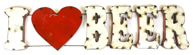 "I Love Beer" Recycled Metal Sign