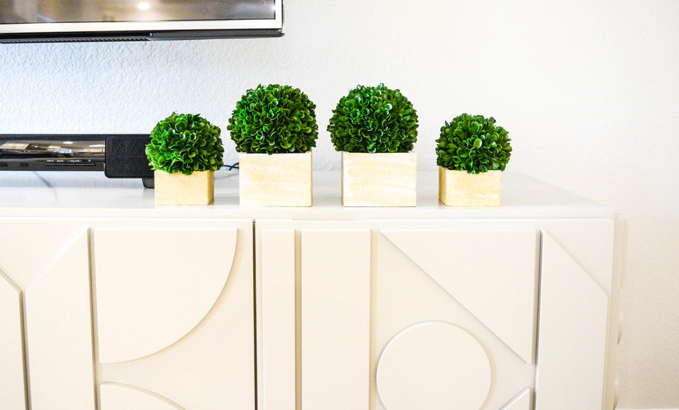 Artificial Boxwood Ball Topiary Artificial Plant Tabletop In Pot 7"H, Set of 2