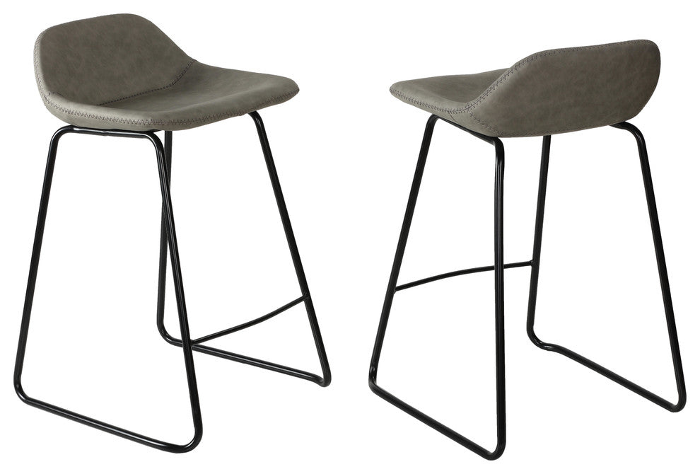 Cortesi Home Ava Counterstools In Faux Leather, Set of 2, Grey