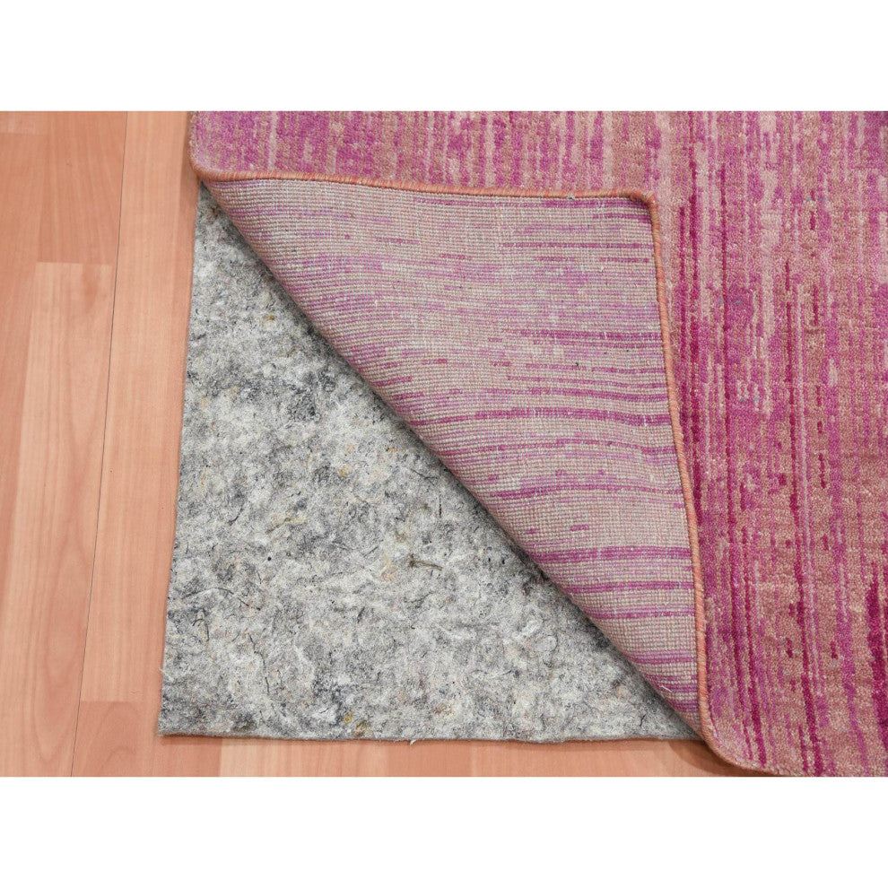 Pink Hand Knotted Vertical Ombre Design Natural Wool Runner Rug, 2'7"x8'4"