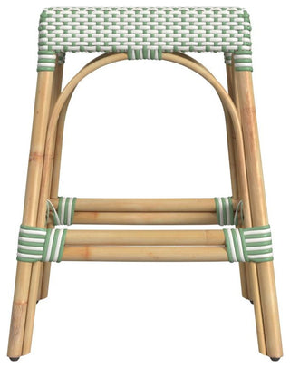 Robias Rectangular Rattan 24.5" Counter Stool, White and Green Dot