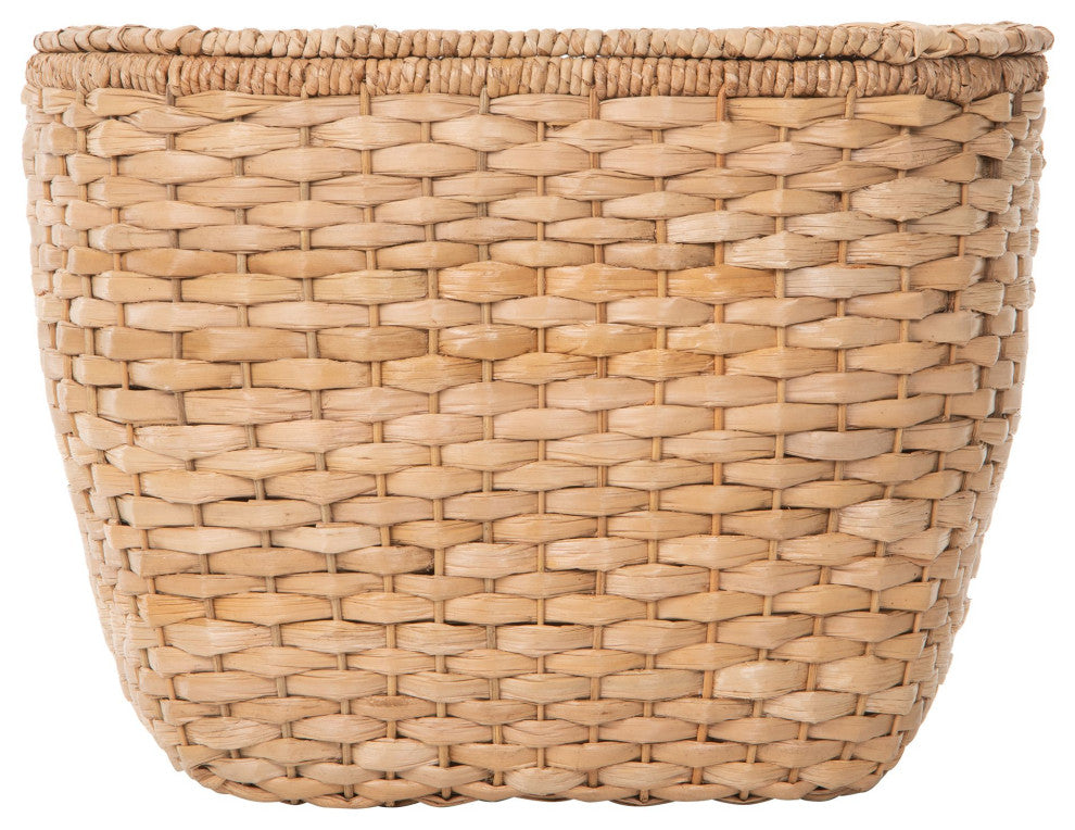 Oval Seagrass Wall Trunk, Storage Basket With Lid and Flat Backside, Natural