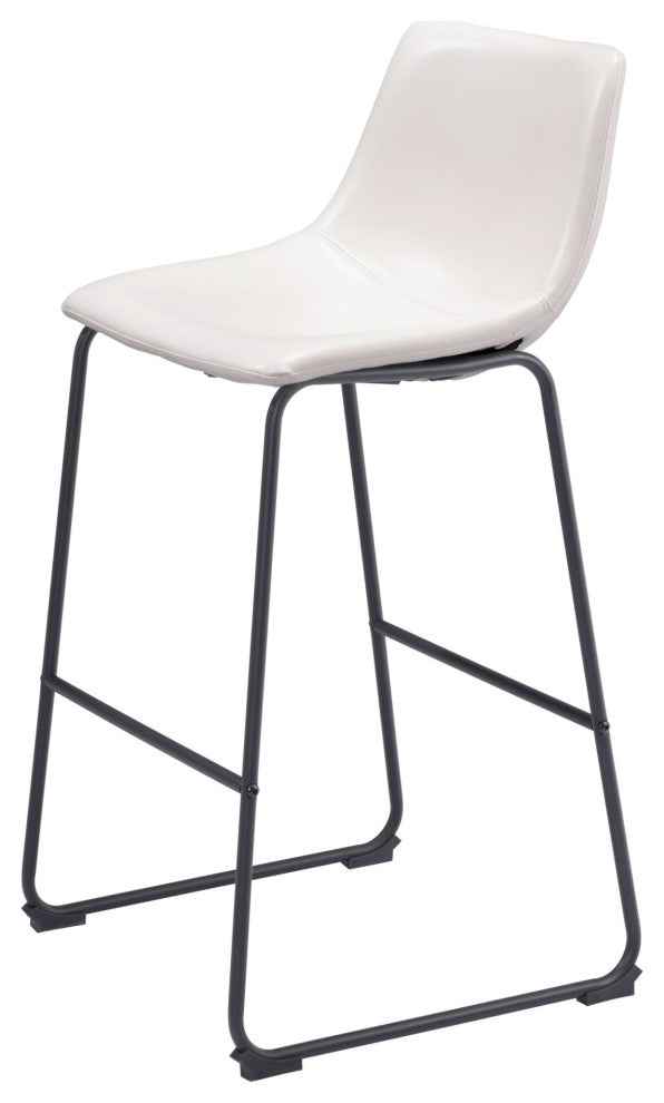 Bar Stool Chair, Set of 2, Faux Vinyl Leather, Distressed White, Black