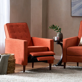 GDF Studio Macedonia Mid-Century Modern Button Tufted Fabric Recliner, Muted Orange Fabric